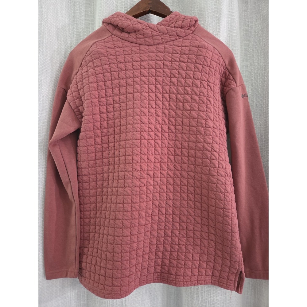 Columbia Waffle Knit Hooded Sweatshirt Quilted Textured Size Small Rose Color